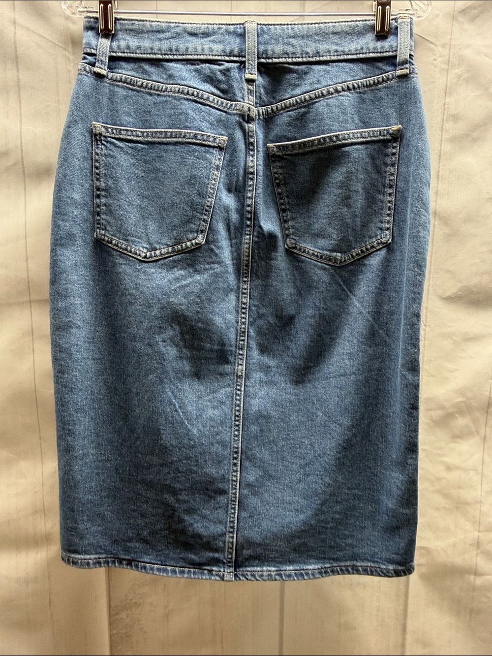 GAP Denim Medium Indigo Blue Front Slit Midi Jean Skirt Size 4 - Picture 7 of 10